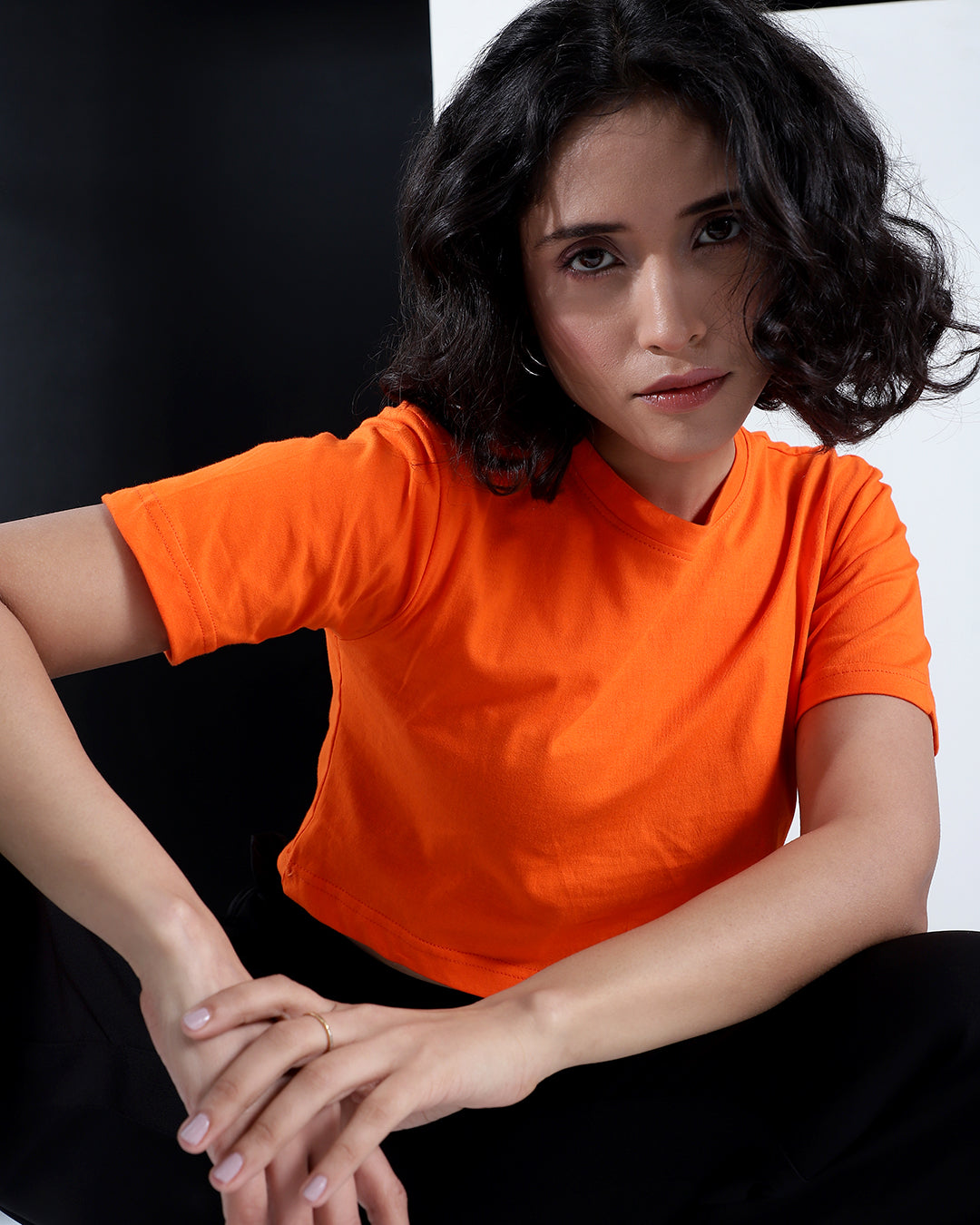 Women's Orange Solid Crop T-shirt