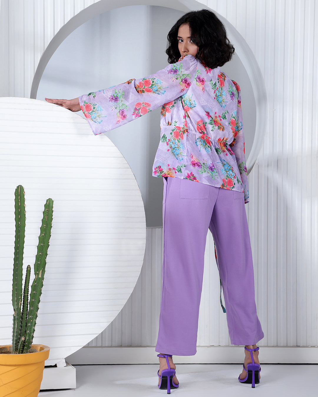 Women's Purple Solid Paperbag Trousers