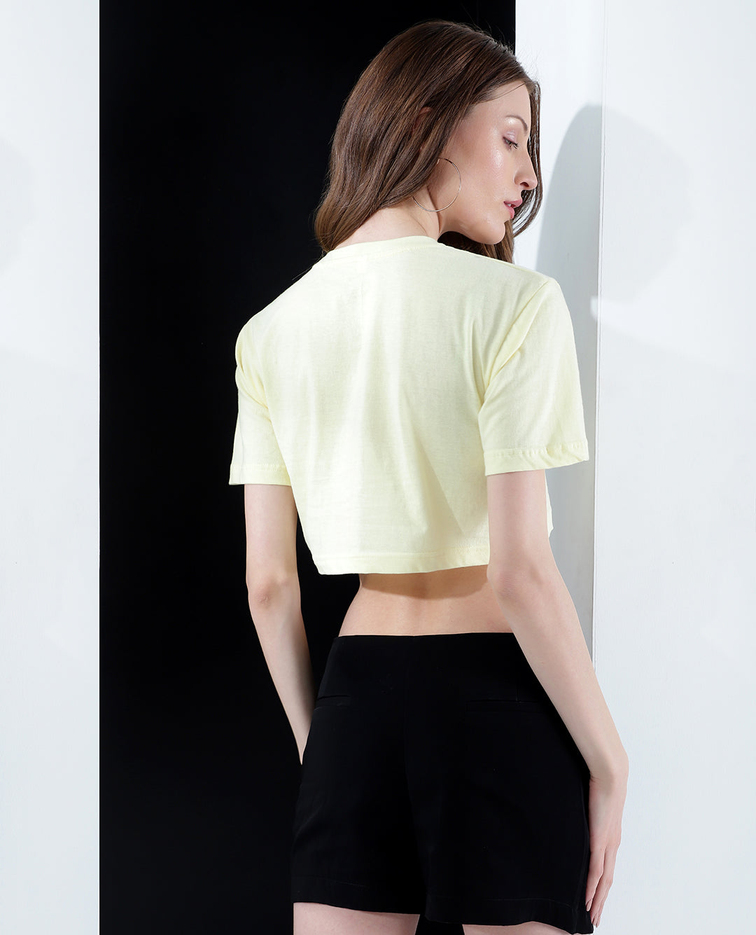 Women's Light Yellow Solid Crop T-shirt