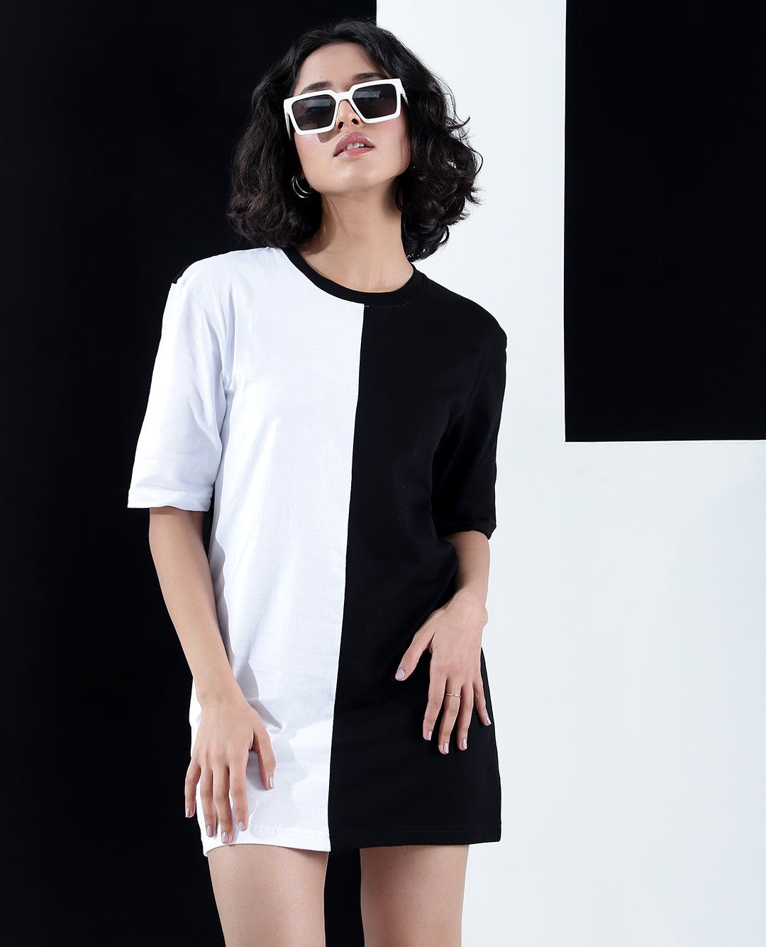 Women's Black and White T-shirt Mini Dress
