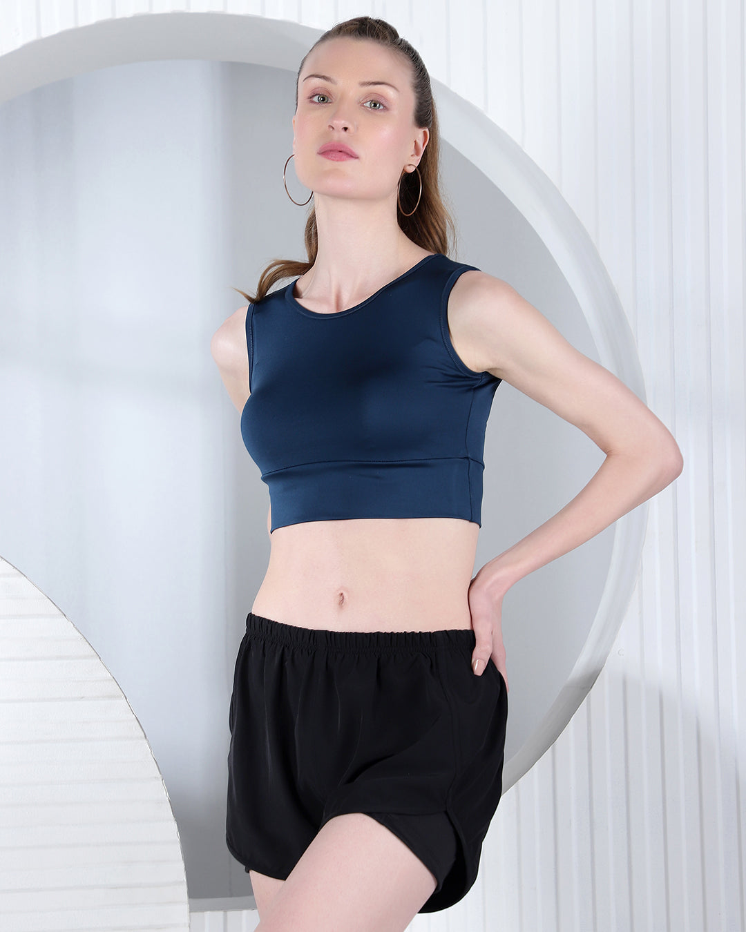 Women's Classic Blue Solid Gym Crop Top