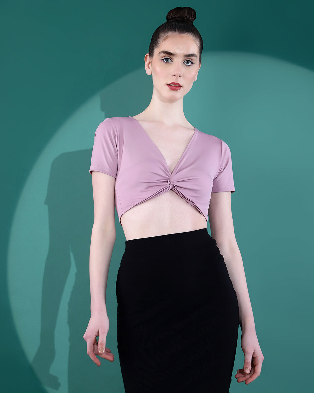 Women's Mauve Solid Crop Top With Knot