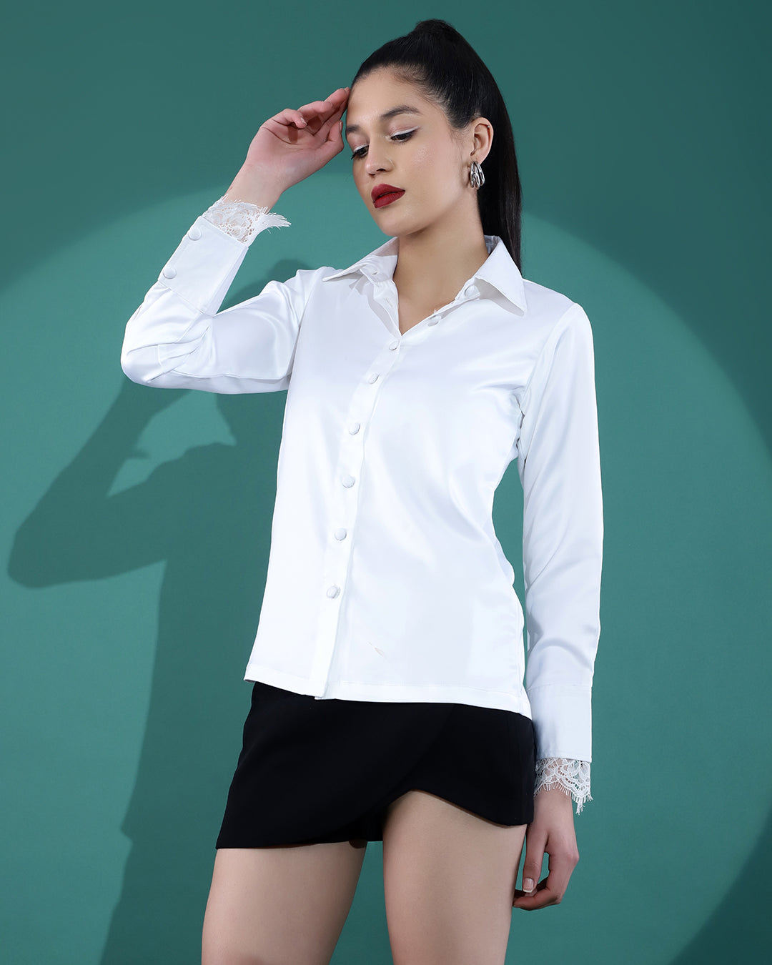 Women's White Button Down Lace Shirt