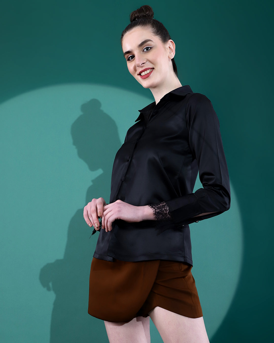 Women's Black Button Down Lace Shirt