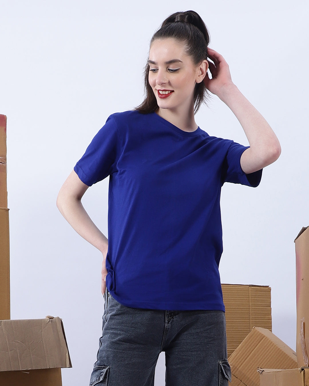 Women's Royal Blue Solid Oversized T-shirt